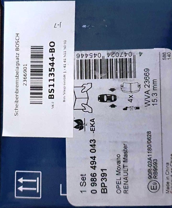 Jeu de plaquettes de frein à disque BOSCH 2366901